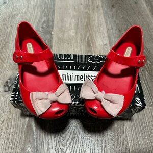 MINI  MELISSA KIDS  PINK CANVAS BOW RED  MARY JANE  SHOES SIZE  11